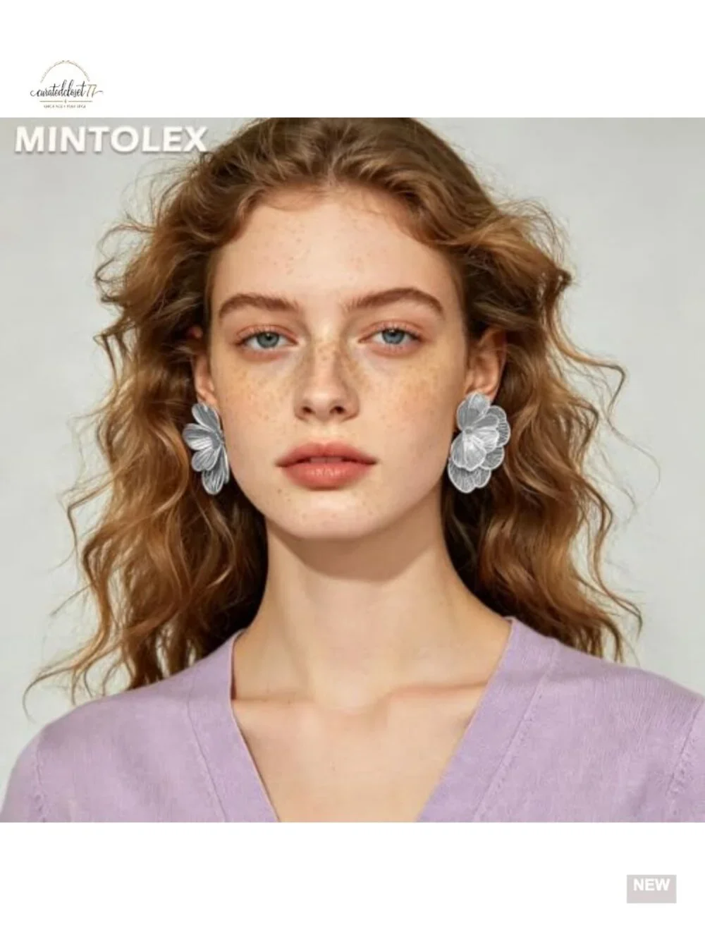 Large Floral Hoop Dangle Earrings Lightweight Metal Statement Earrings